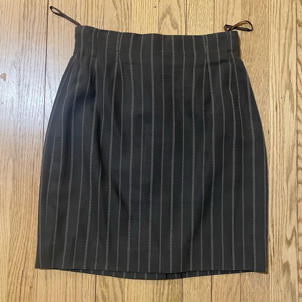 EMANUEL UNGARO Brown Cotton Pinstriped Straight Short Pencil Mini Skirt